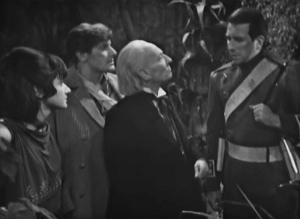 The Doctor, Steven and Katarina meet Space Agent, Bret Vyon on the planet Kembel