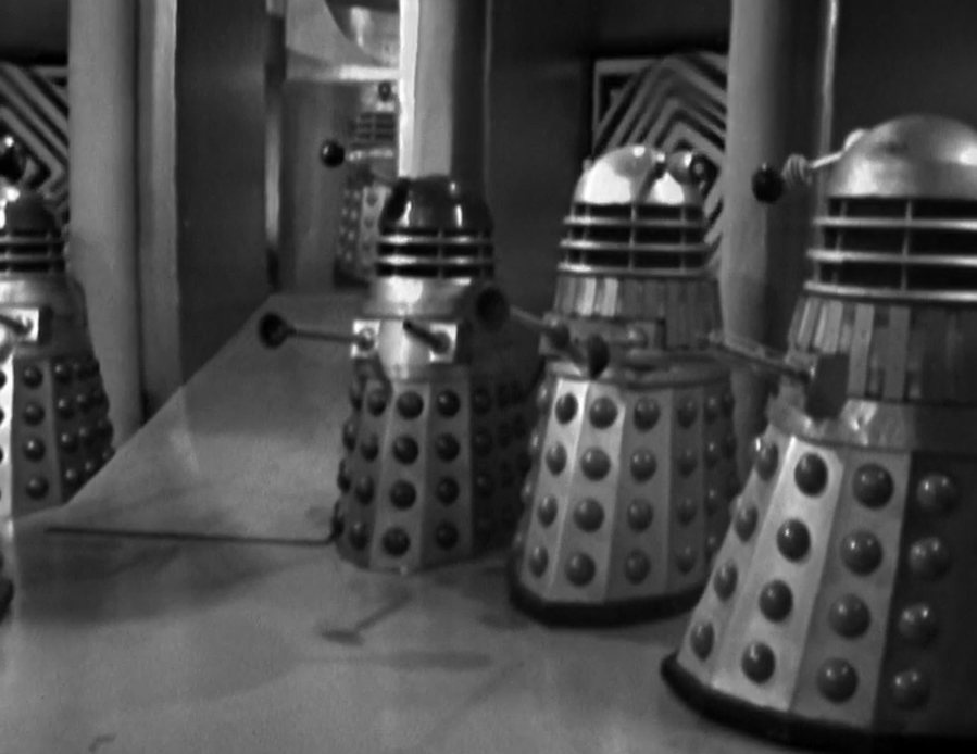 More Daleks on their ship. The walls are covered with hypnotherapy spirals. For some reason.